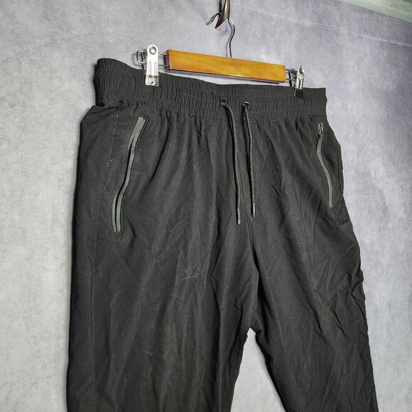 Athletex Jogger Pants Mens Large Black Tapered Drawstring Water Resistant Nylon - Picture 3 of 12